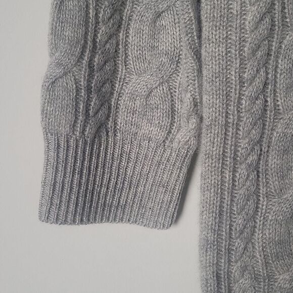 NWT J Crew XS 100% Cashmere Cable Knit Wool Long Sleeve Crew Sweater Gray Y2K - Picture 3 of 12